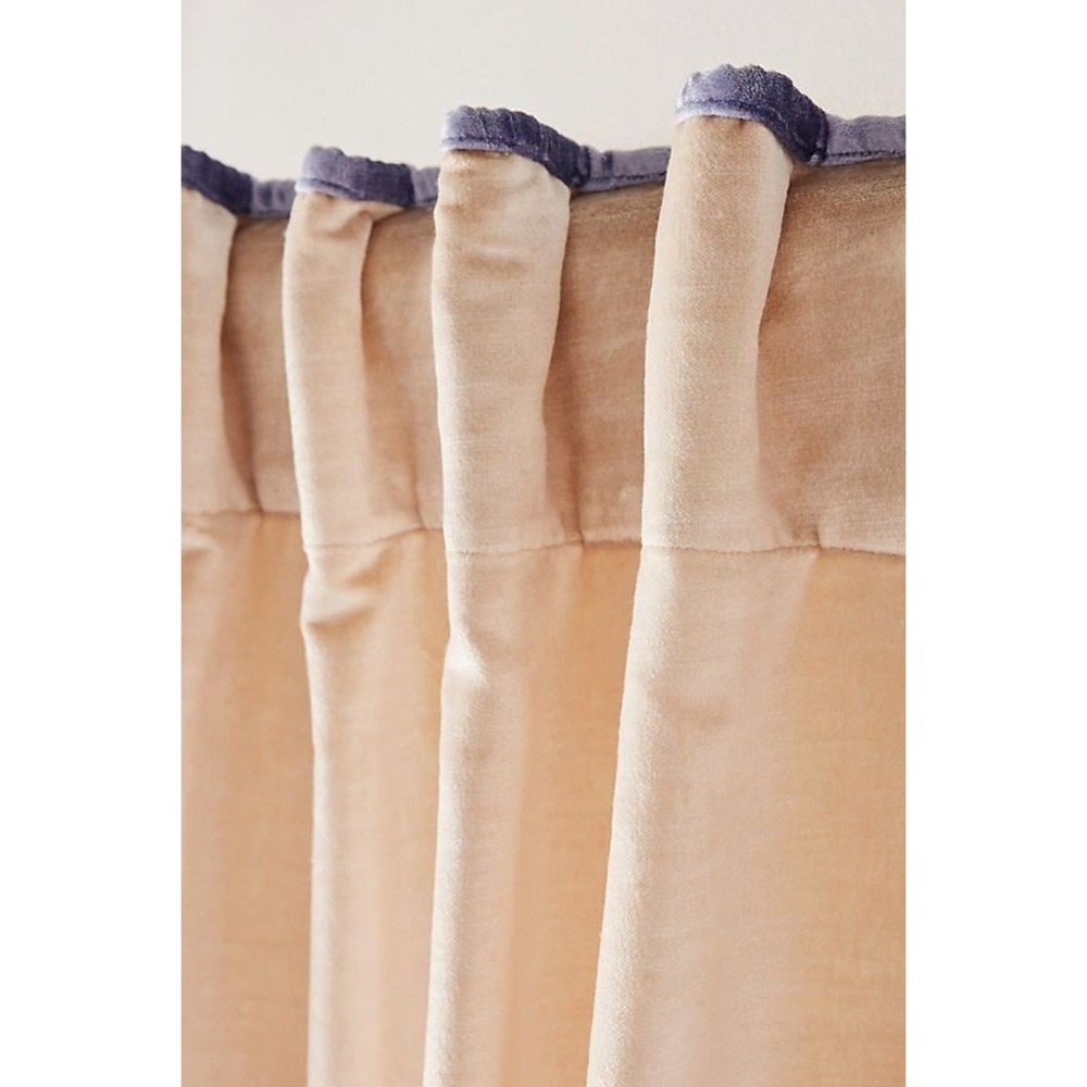 4 panels 2 sets Petra Velvet Curtains  Anthropologie Ivory purple trim 96" x 51"